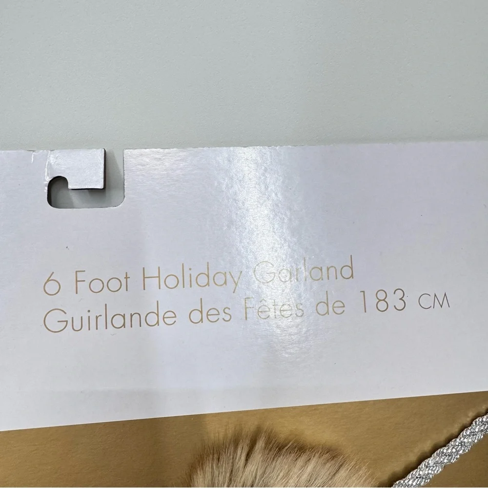 34th & Pine 2pc 6Ft Garland With Brown Faux Fur Baubles & Round Silver Bells Nwt
